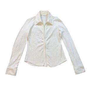 Euro Rayure Paris Vintage Textured Zip Up Top Geometric Pattern French 42